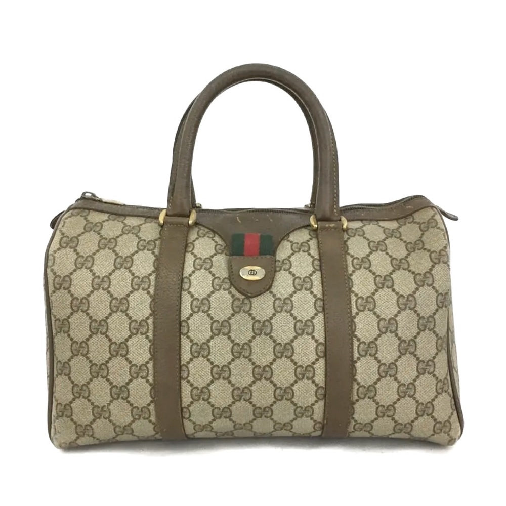 GUCCI Beige GG Logo PVC Webbing Boston Hand Bag /2R7016